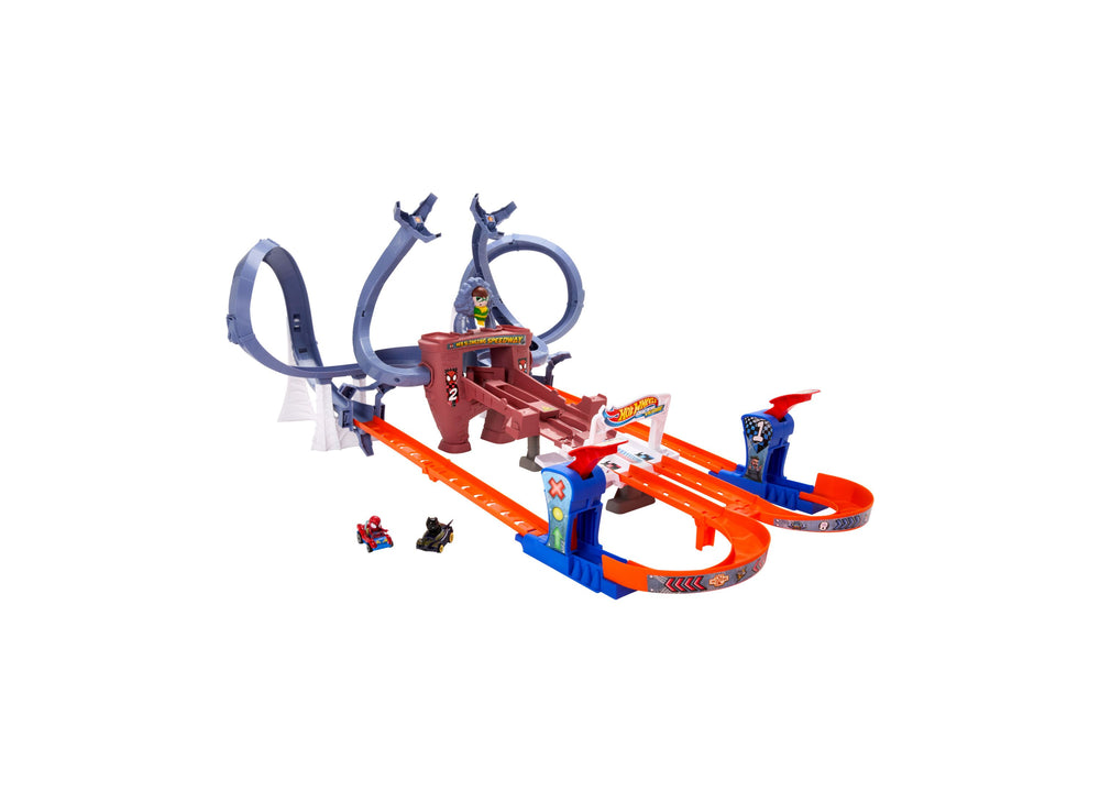 Hot Wheels RacerVerse Spider-Man Web-Slinging Speedway Track Set with Die-Cast Cars